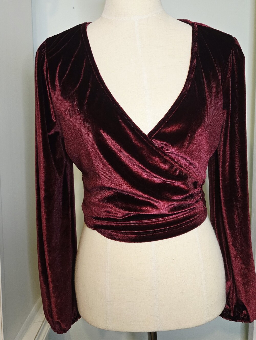 Petal & Pup Burgundy Velvet Wrap Crop Top